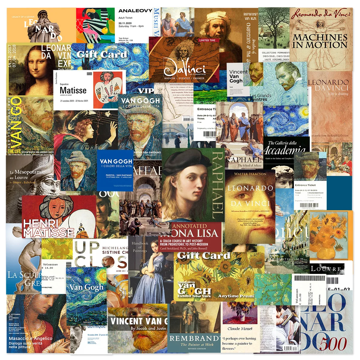 

50 шт. наклеек-билетов на выставку в художественном музее, эстетичные винтажные мультяшные стикеры для декора чемоданов, канцелярских товаров, ноутбуков