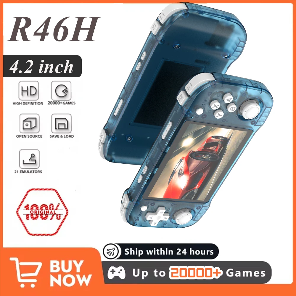 

4,2-дюймовая горизонтальная игровая консоль R36S R46H, портативная игровая консоль в стиле ретро с большим экраном и WIFI, портативная игровая двуплеер