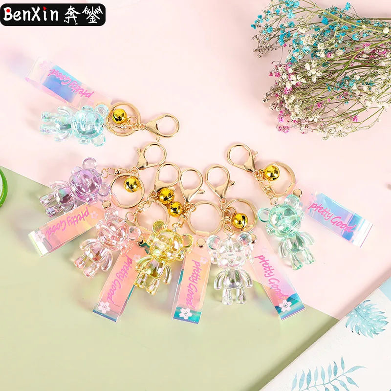 Брелок Minso Creative Crystal Violent Bear, акриловая прозрачная кукла, подвеска-брелок для ключей от машины, милый кулон-сумка