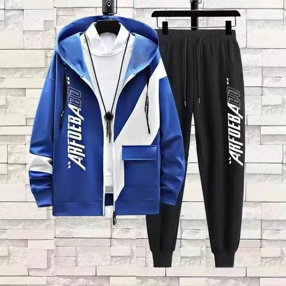 2 sztuki/zestaw dres męski bluza ze ściąganym kapturem spodnie męskie Color Block kurtka sportowa spodnie dresowe odzież do joggingu