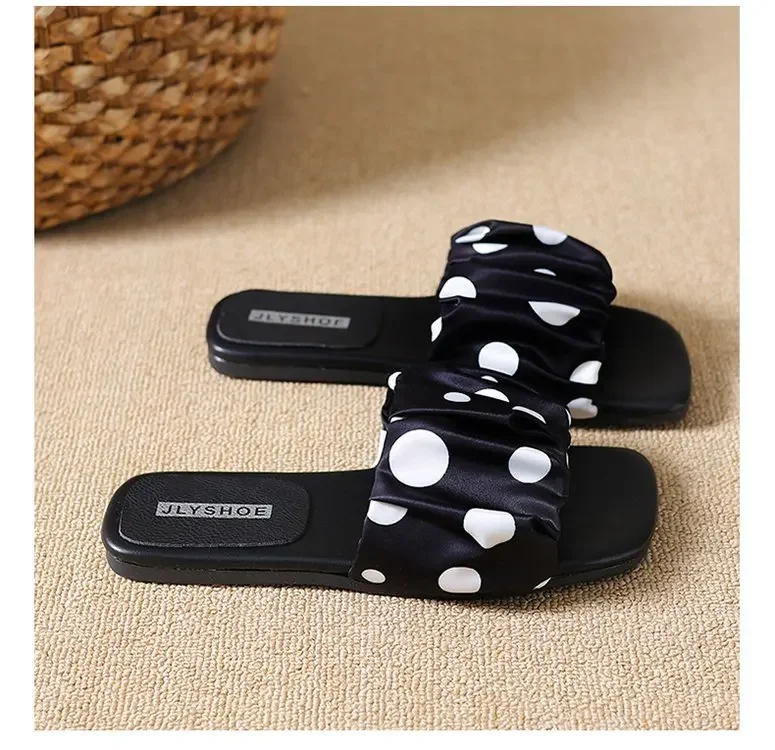 2026 Sommer Damen Plateau-Slipper mit dicker Sohle, Vintage Polka Dot Schuhe, Outdoor Square Toe Strand- und Urlaubssandalen – Detail 2