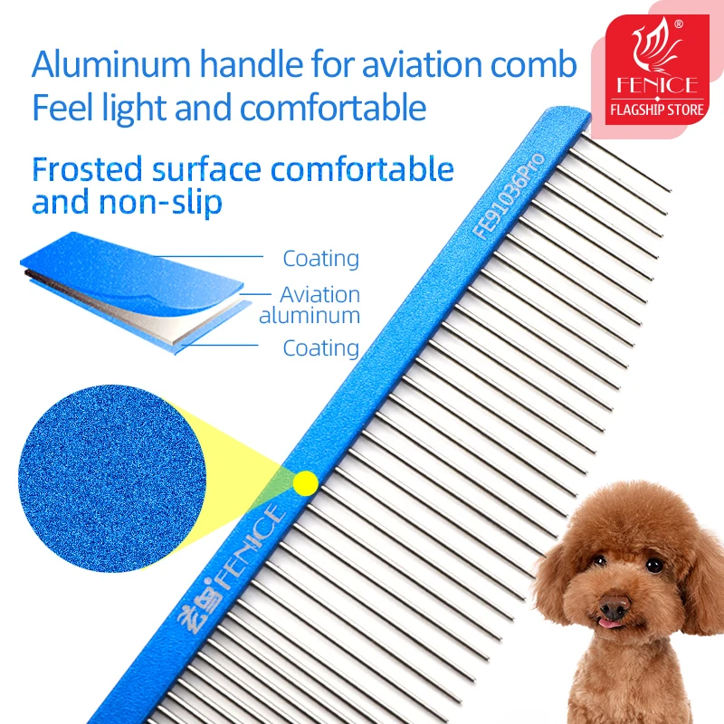 Fenice Pet Grooming Comb for Dog Metal Tail Comb Cat Animals Groomer Tools Blue/Purple/Pink/Black Comb for Groomer Stylist