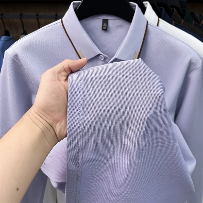 Hochwertiges Herren-Poloshirt aus weicher Baumwolle, Herbst-Neuheit, einfarbig, langärmelig, mit Kragen, modische Business-Herrenbekleidung – Detail 20