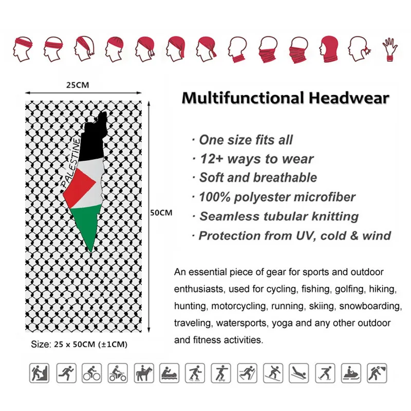 Palestine Flag Map Palestinian Kufiya Hatta Bandana Neck Gaiter Traditional Keffiyeh Pattern Tube Scarf Balaclava for Women Men