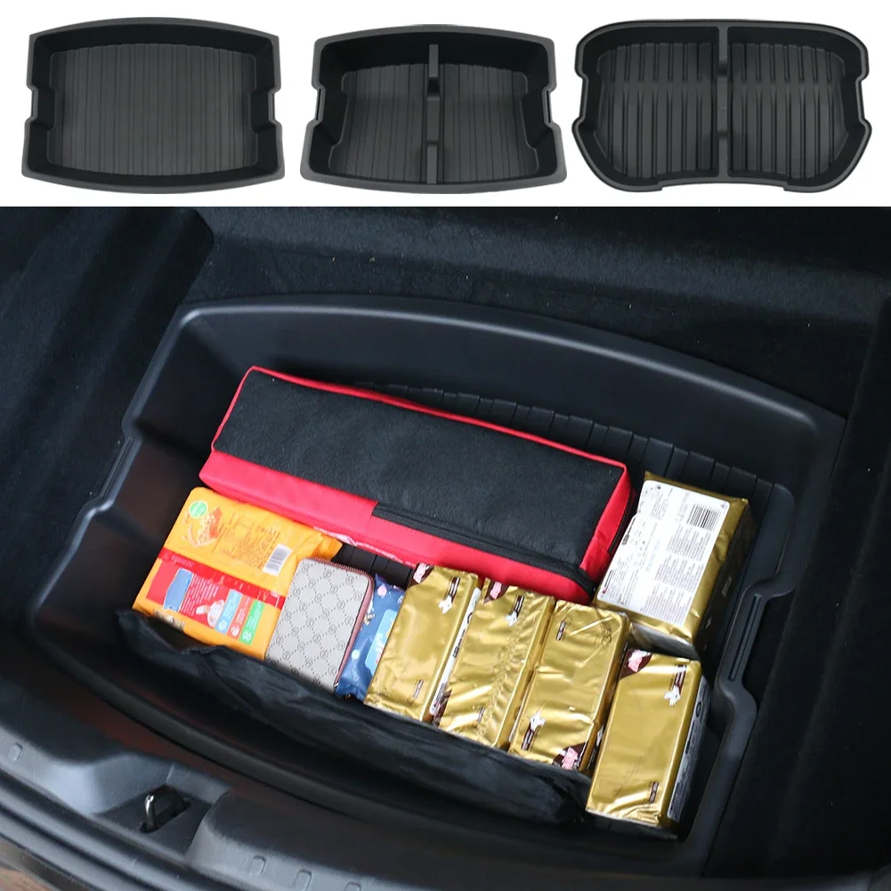 For Tesla Model 3 Highland 2024 Double-Layer Rear Front Trunk Storage Box Frunk Organizer Cargo Protective Tray Car Accessories