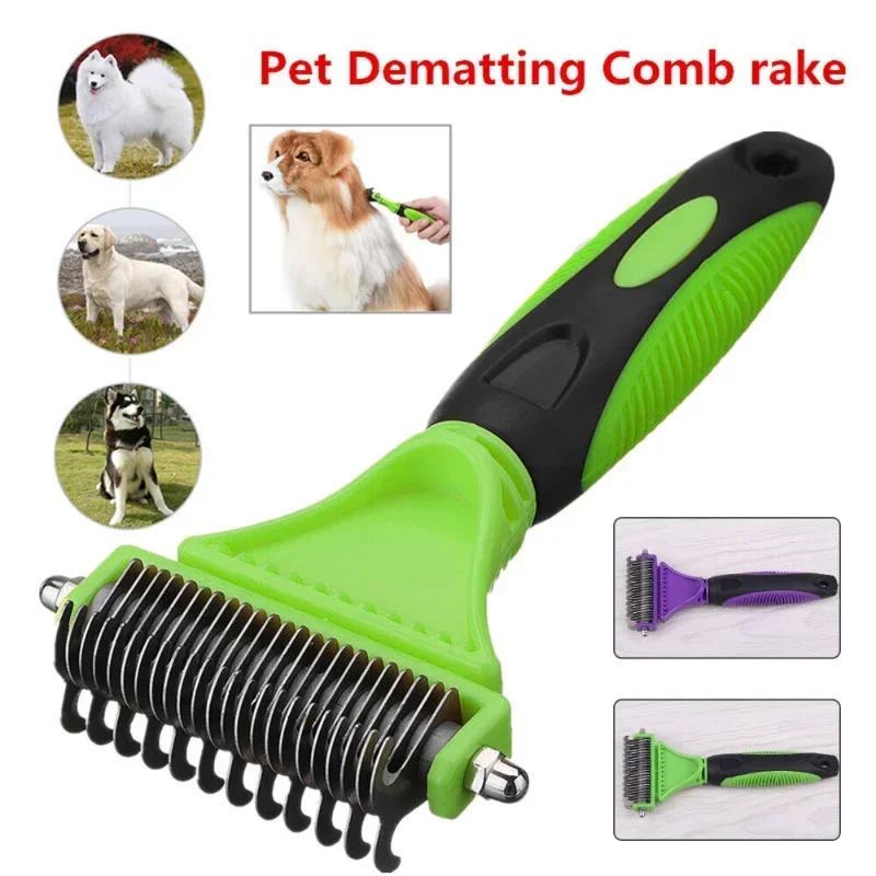 Pets Stainless Steel Grooming Brush Two-Sided Shedding and Dematting Undercoat Rake Comb for Dog Cat Remove Knots Tangles Easily