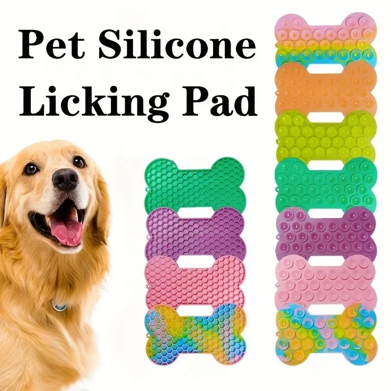 Bone Shape Silicone Licking Pad Pet Dog Peanut Butter Slow Food Bowl Eating for Cats Dogs Feeder Feeding Lickmat