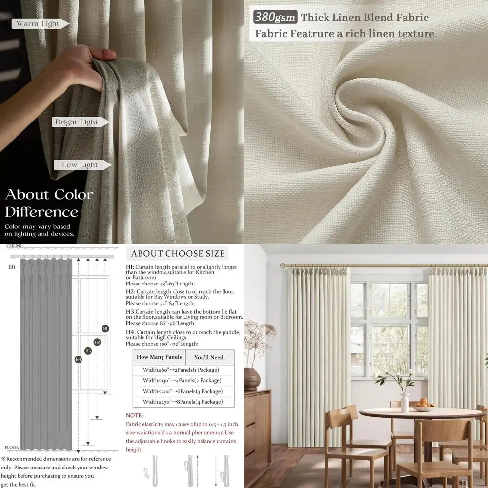 Extra lange Faltenvorhänge aus Birkenleinen, 102 Lichtfilter, Boho-Stil, Privatsphäre für Wohnzimmer und Schlafzimmer