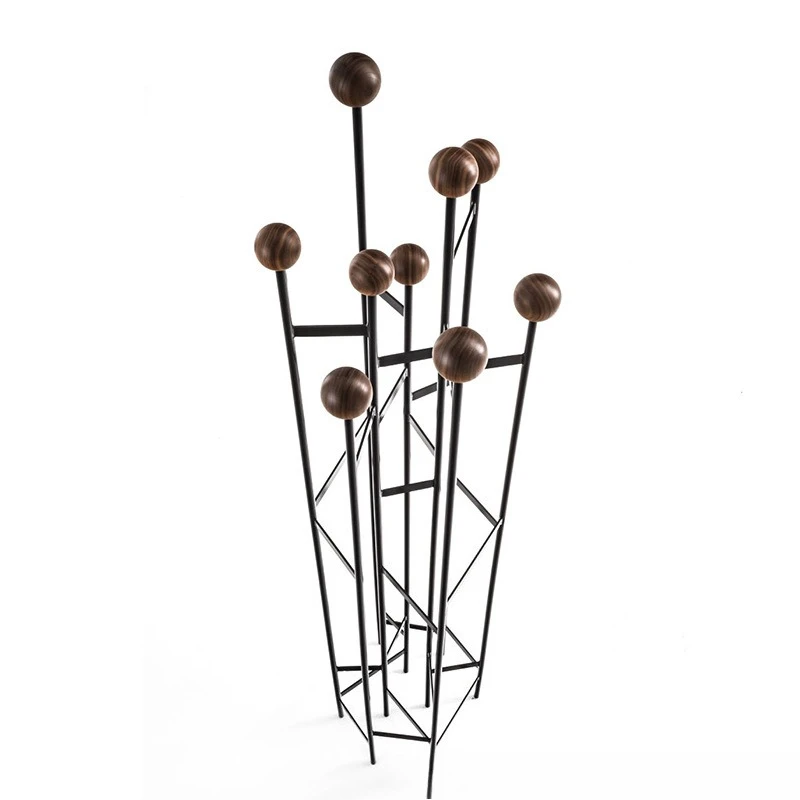 Simple modern metal floor coat rack Soft walnut hanger