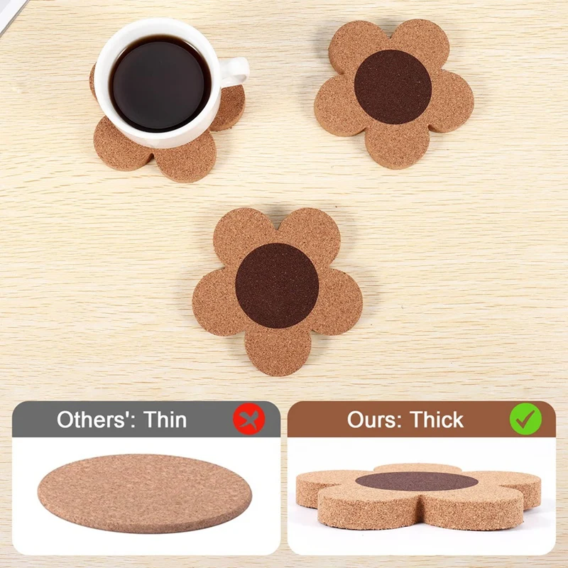 12Pcs Flower Style Cork Coasters Set 4 Inches Thick Cork Drink Coasters Chamber Flower Shape Absorbent Coasters