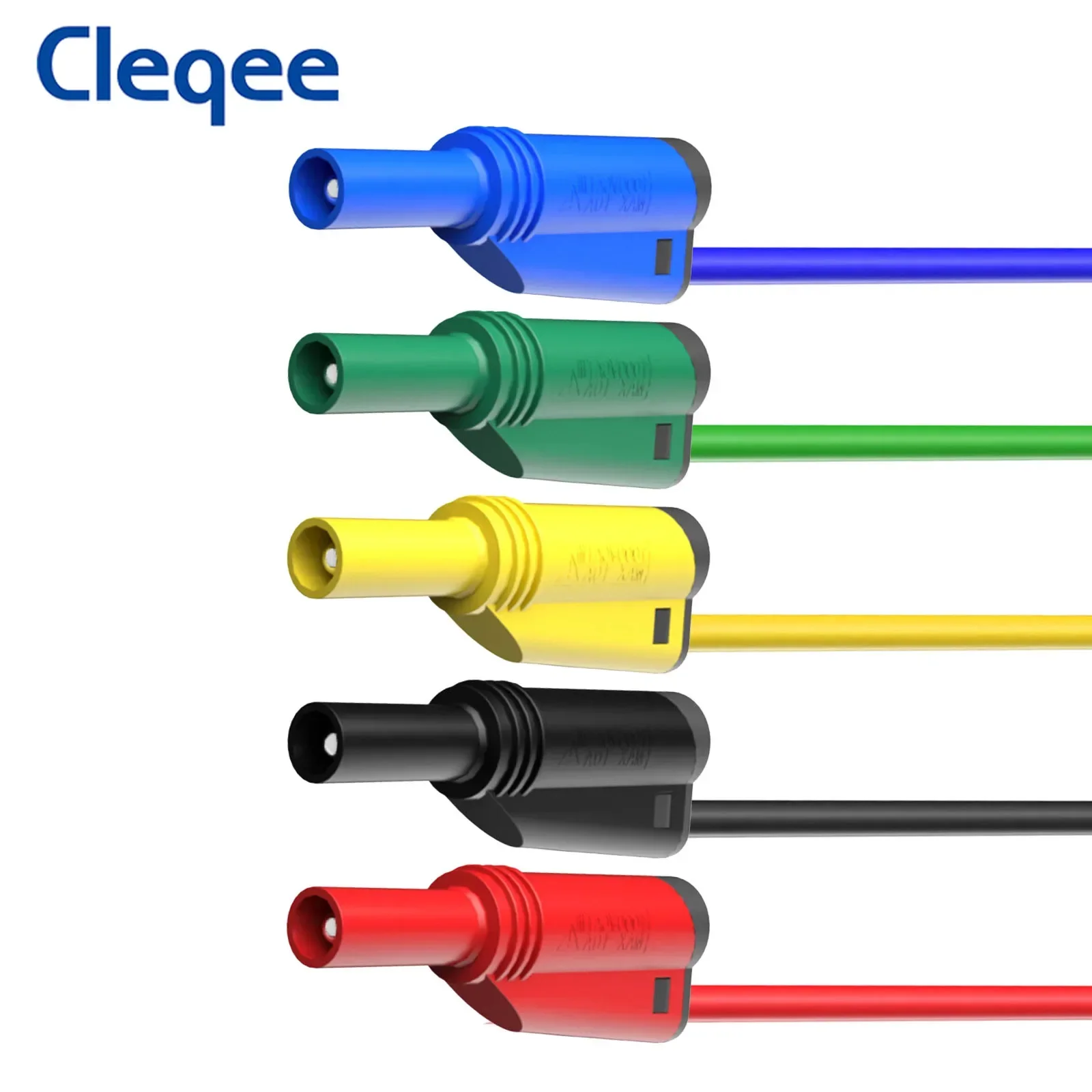 Cleqee P1050-1 5pcs Multimeter Silicone Test Leads High Quality Dual 4mm Banana Plug Stackable Type Insulated Soft 100cm Wire