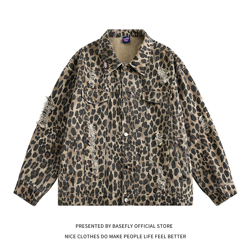 Chaqueta Bomber de mezclilla de algodón con estampado de leopardo para mujer, abrigo informal Vintage, ropa de calle alta, recién llegado, primavera y otoño