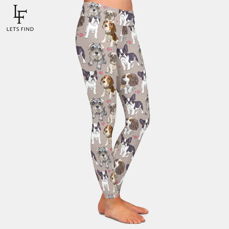 New Fashion Animal Cute Dog Gray Women High Waist Legging High Quality Milk Silk Printed  Leggings