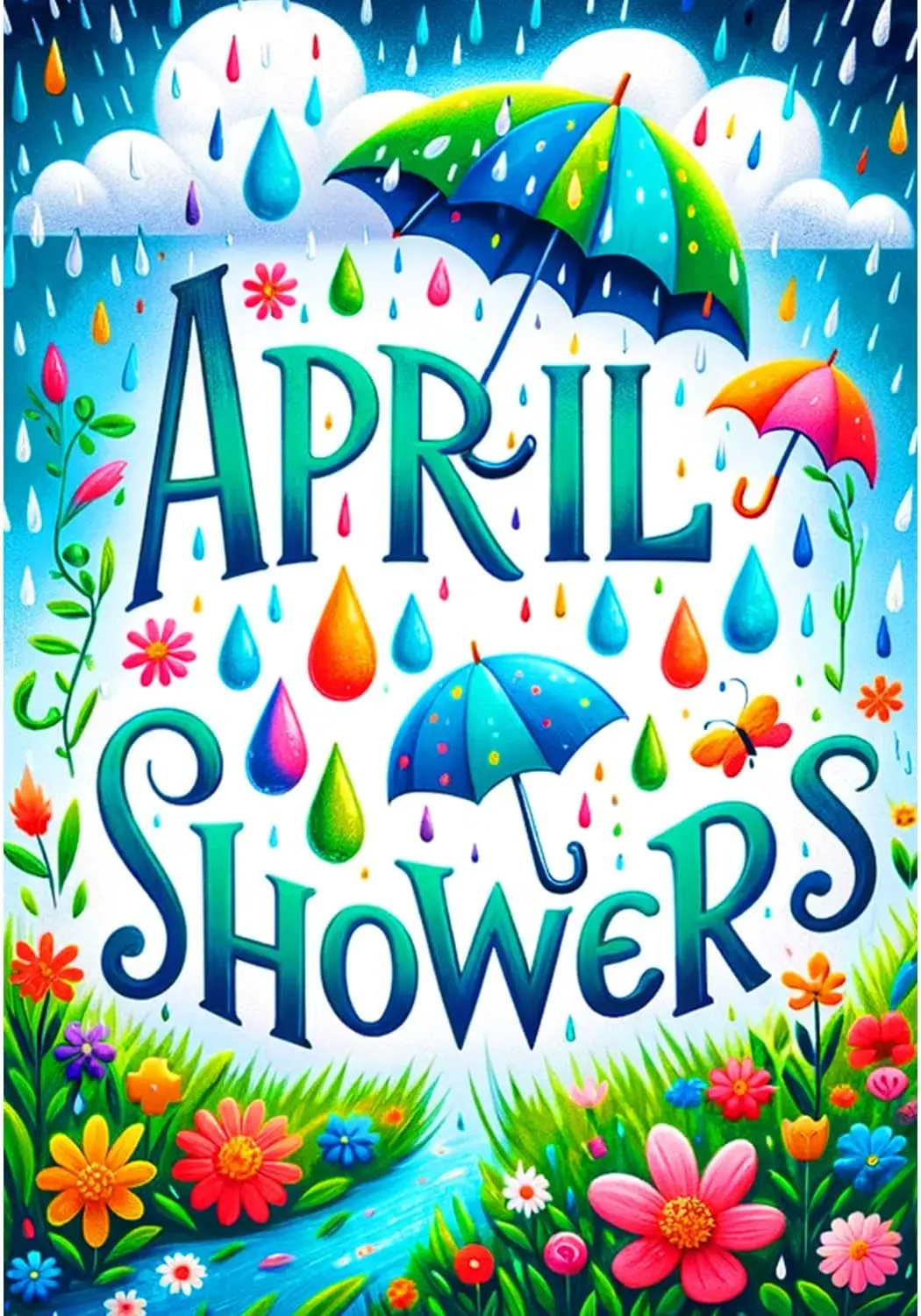 America Forever April Showers Garden Flag, 12.5 x 18 inch Double Sided, Rain Umbrella Flower Colorful Raindrops Spring Garde zzo