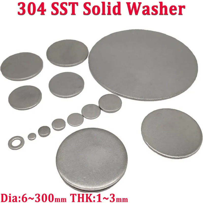 304 Stainless Steel Plain Solid Washer Metal Flat Gasket Disc Without Holes Sealing Plug Diameter 6mm~300mm Thickness 1mm~3mm