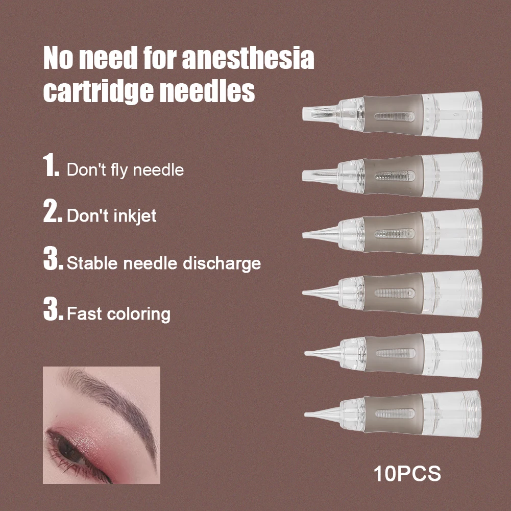 Agujas desechables de varios tamaños para tatuajes, suministros estériles para Microblading, cejas, labios, maquillaje semipermanente, 10 uds.
