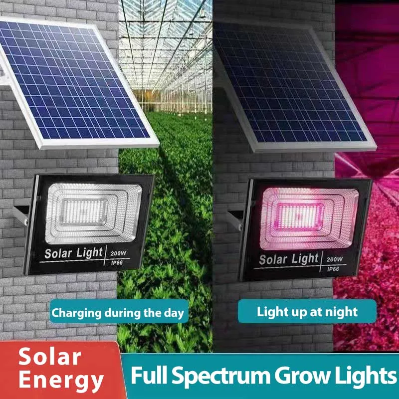 Solar LED Grow Light Full Spectrum Floodlight Plant Growing Light Waterproof Phytolamp for Indoor Outdoor Plants Flower Seedling