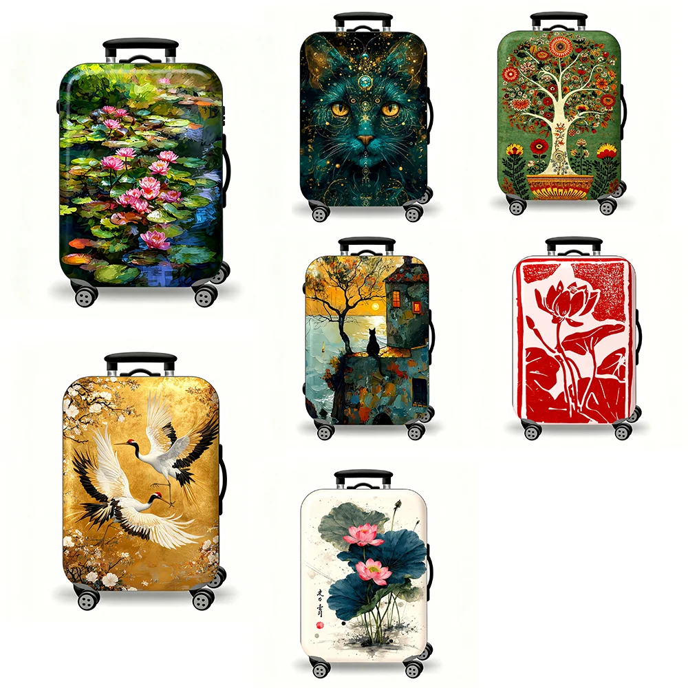 

Luxury ethnic style ink lotus retro landscape printing suitcase cover, elastic washable atmosphere suitcase cover