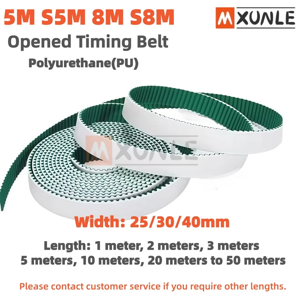 Green Open Timing Belt 5M/S5M/8M/S8M Polyurethane Steel PU Synchronous Belt Width 25/30/40mm for Industrial Use