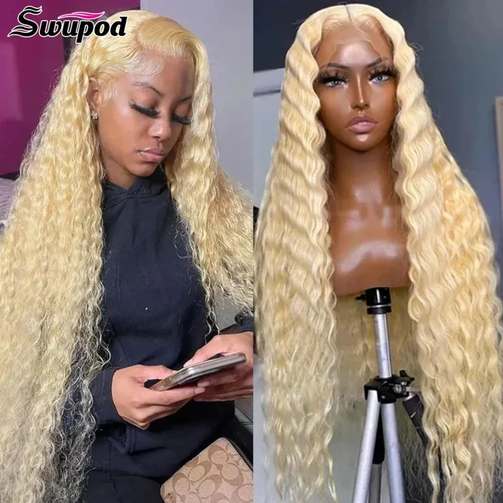 Swupod 13x4 HD Lace Front Frontal Wig for Women Deep Wave Remy Human Hair 613 Honeny Blonde Color Glueless Pre Plucked