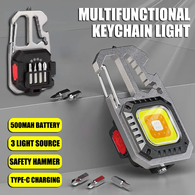 Mini LED Flashlight Rechargeable Pocket Keychain Light Outdoor Emergency Camping Lantern Portable COB Work Lamp Safety Hamme