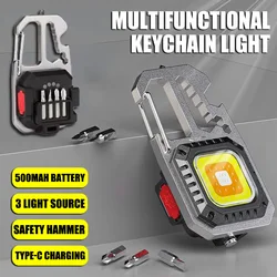 Mini LED Flashlight Rechargeable Pocket Keychain Light Outdoor Emergency Camping Lantern Portable COB Work Lamp Safety Hamme