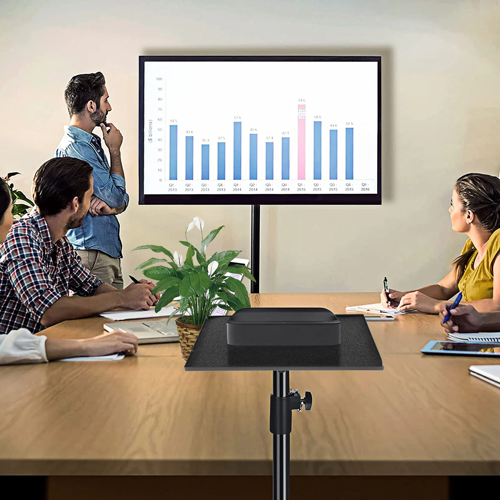 フラットプロジェクターホルダートレイ 39x29cm 強化構造ラップトッププラットフォーム スタジオ放送用棚 マイクスタンド サウンドカード