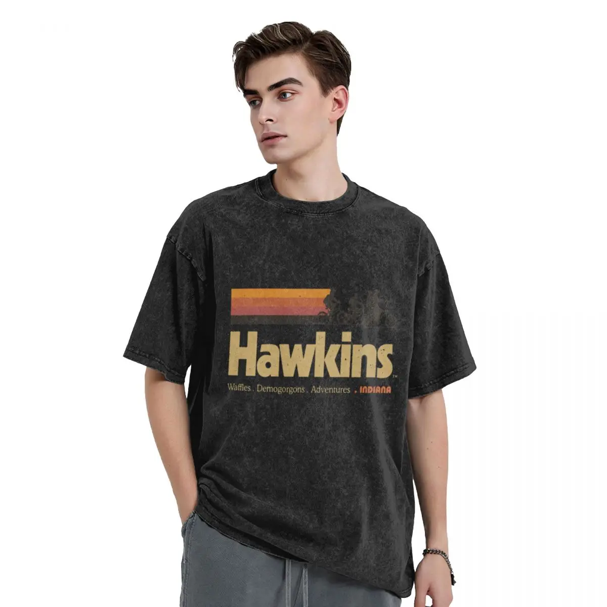 

Visit Hawkins Indiana Vintage 80's TV Series T-Shirt sweat graphic shirts new edition cotton t shirt men