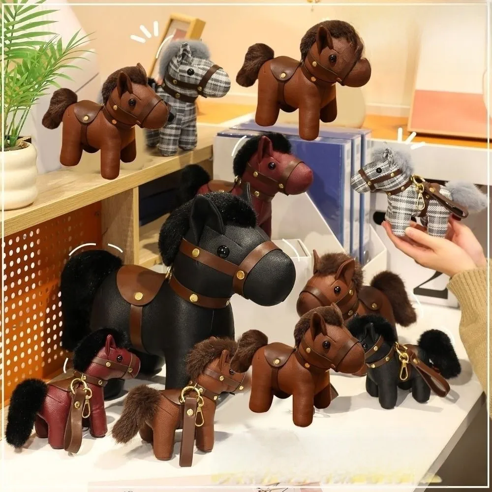 Cute Horse Doll Pendant Animal Simulation Horse Pendant PU Leather Plush Horse Pendant Soft Plush Stuffed Animal Toy Bag Decor