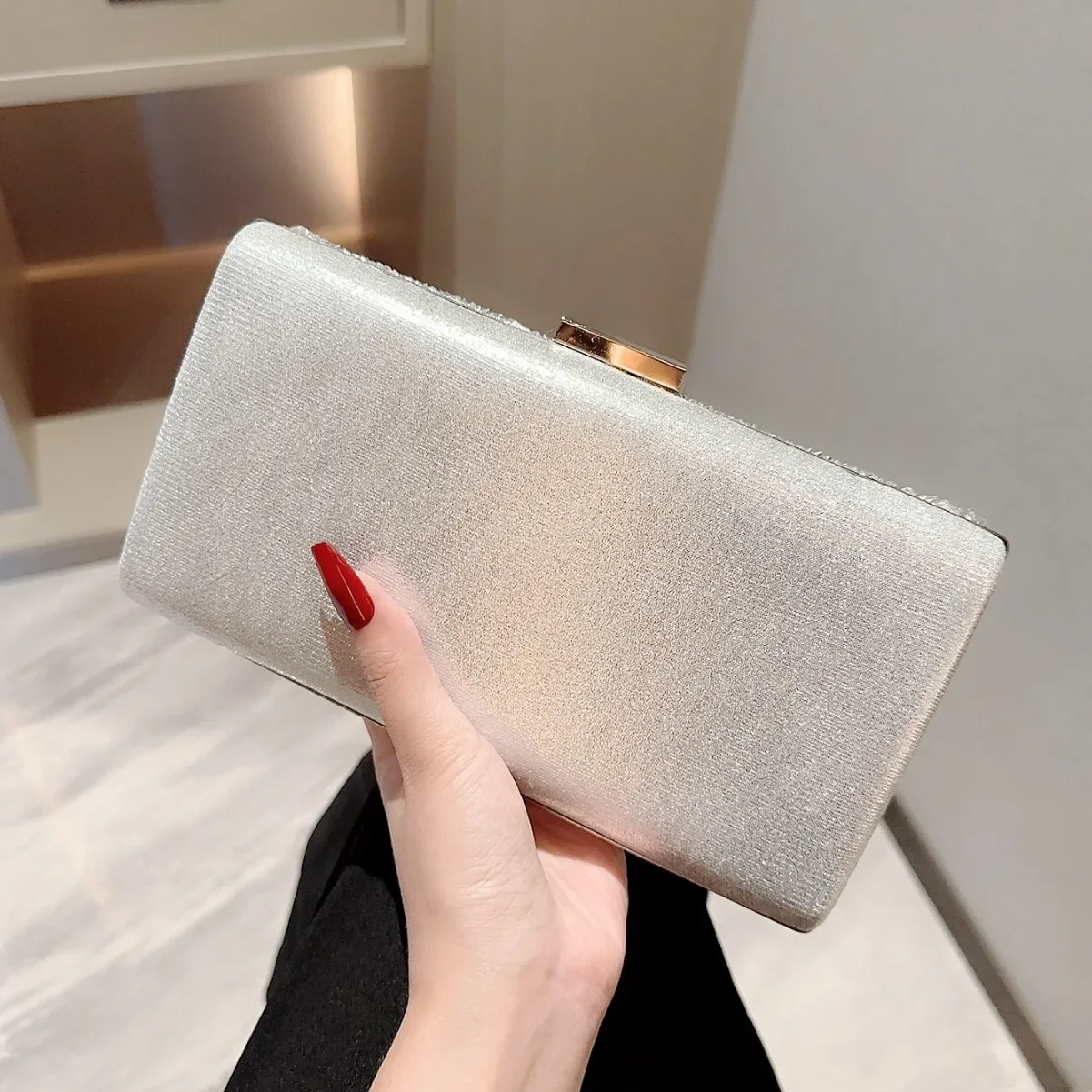 Shining Silver Drill Evening Bags Ladies Wedding Banquet Clutches Party Handbag Clutch Silver Color Chain Shoulder Bag For Women