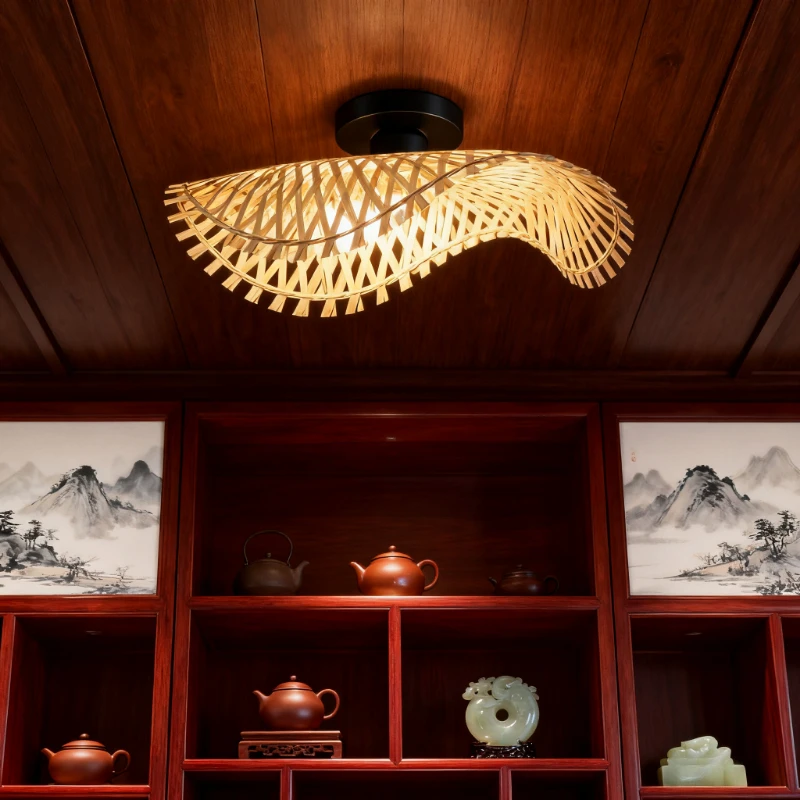 

Потолочный светильник для ресторана, столовой, дзен, бамбуковая тканая спальня, кабинет, индивидуальные японские лампы Юго-Восточной Азии