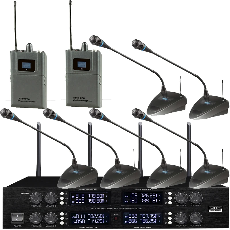 MiCWL 8Channel 6 Desktop Gooseneck 2 BeltPack Transmitter Digital Wireless Microphone System Meeting Room Conference 400 Channel