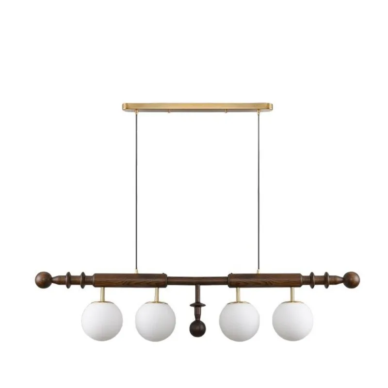 Antique Walnut Colored Restaurant Pendant Lamp Wabi Sabi Style Solid Wood Retro Dining Table Straight Strip Ceiling Lamp Fixture