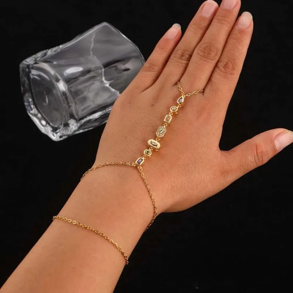 Fashionable ins diamond-encrusted mitten bracelet, everyday versatile metal chain back chain for women