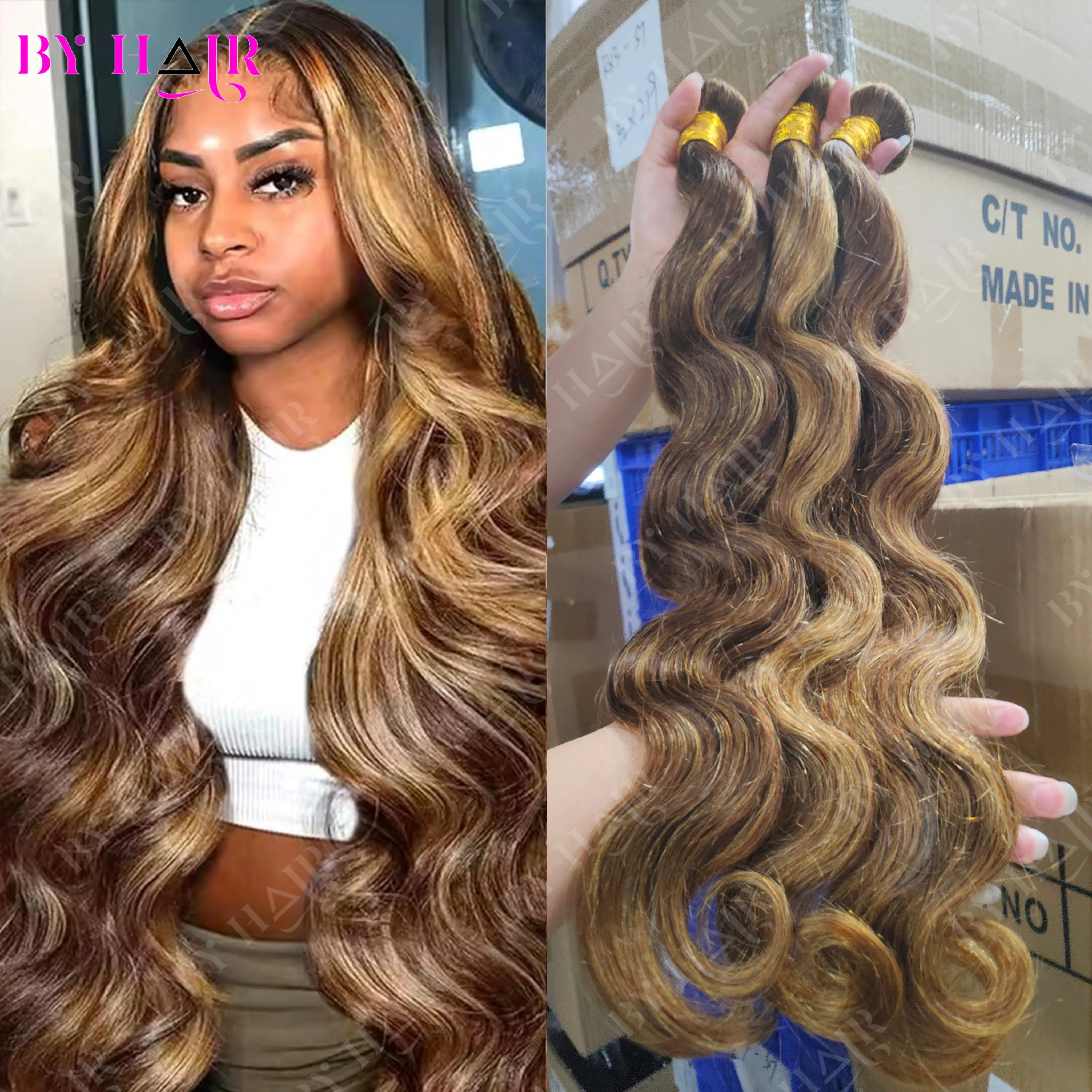 

P4/27 Highlight Body Wave Bundles 100% Human Hair Bundles For Women Honey Blonde Colored Brazilian Remy Human Hair Extensions