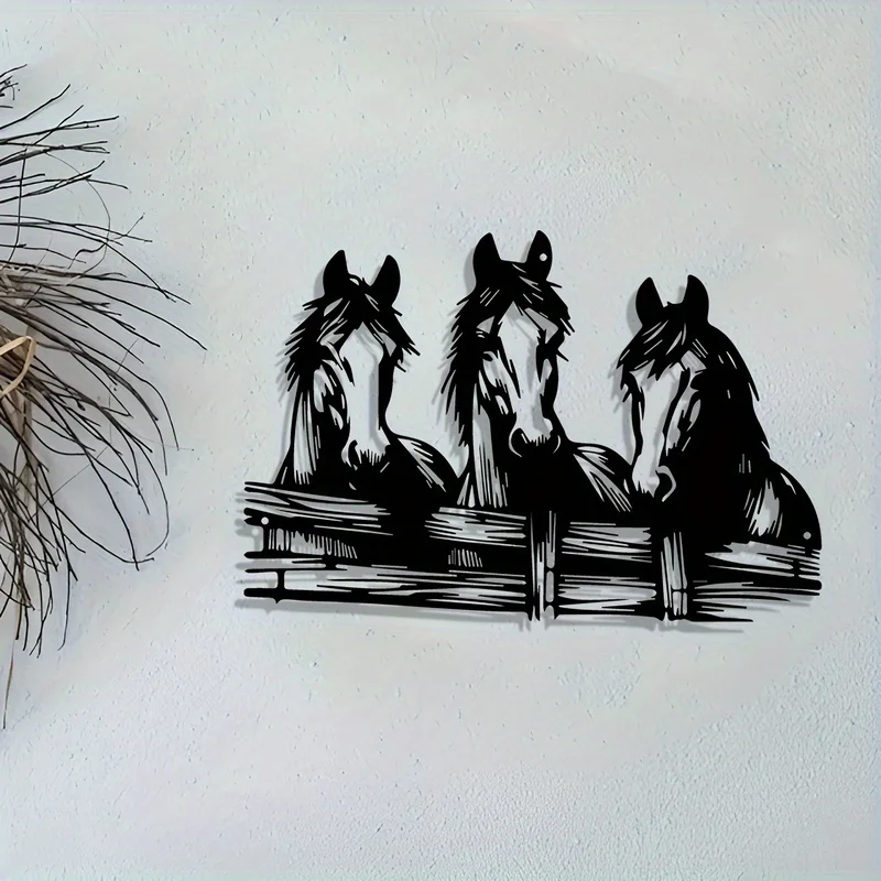 Metal Wall Art Three Horses Silhouette Black White Western Iron Rustic Hanging for Ranch Living Room Bar Christmas Gift