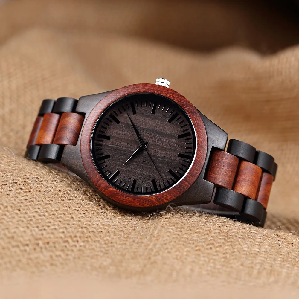 Customized Real Wood Watch for Men Women Laser Engraved on Back Logo Name Text OEM DIY Quartz Wooden Ebony Watches Wristwatch