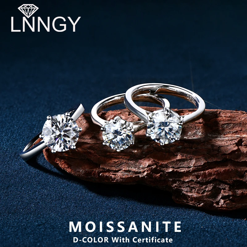 

Lnngy 2.0ct/3.0ct/4.0ct Certified Moissanite Wedding Ring 925 Sterling Silver Solitaire Rings For Women Brilliant Jewelry