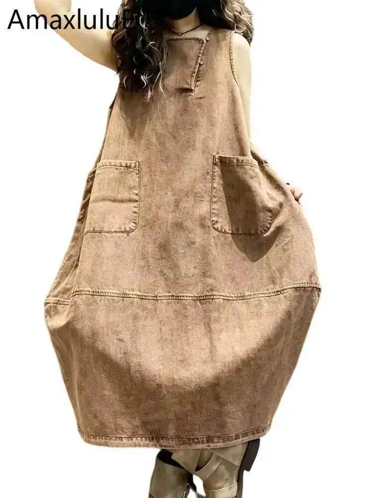 

Amax LuluE 2026 Summer Vintage Denim Skirts Females British Design Fashion Soild Vestidos Womens Classic Leisure Loose Clothes
