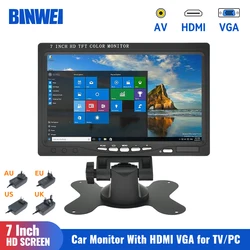 BINWEI 7-Zoll-Auto-HDMI-Monitor mit VGA für TV, Computer, LCD-Farbbildschirm für PC, Rückfahrkamera, Heimsicherheitssystem