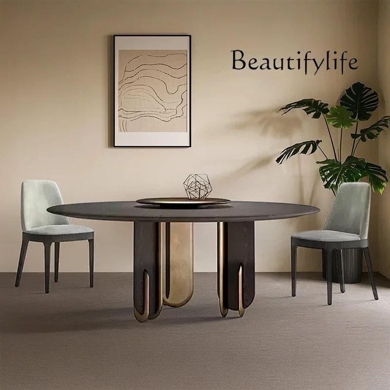 BJ Italian light luxury solid wood dining table minimalist round dining table household simple eating table high-end luxury