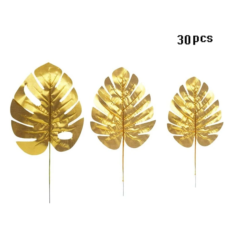 1Set Gold Tropical Party Leaves Decorations Turtle Leaf Monstera Palm Tree Leaves Artificial