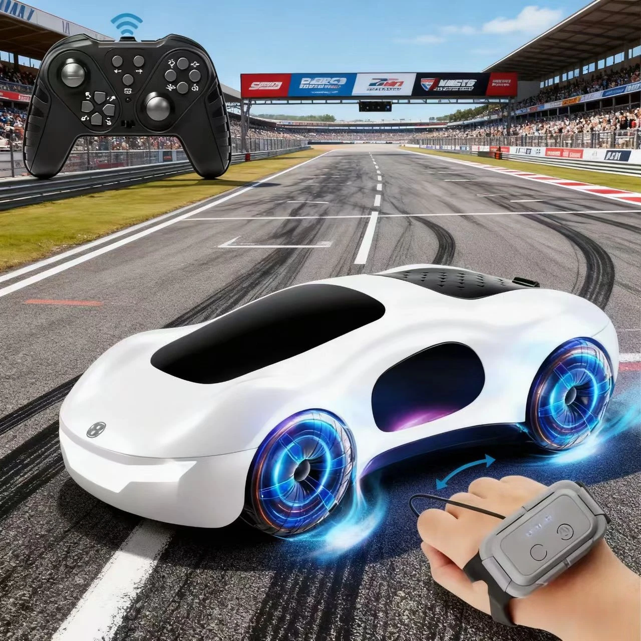 

2,4G RC автомобильный датчик жестов со световым спреем 360° ° Вращающееся и горизонтальное движение, детский подарок на день рождения, модель игрушечного автомобиля для мальчиков