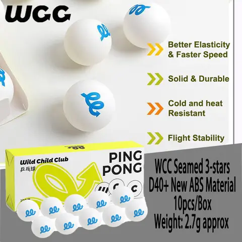 WCC 솔기 3 성 탁구공, 클럽 주요 훈련용 탄성 탁구공, ABS 2.7-2.8g, D40 + 신소재, 10 개/박스
