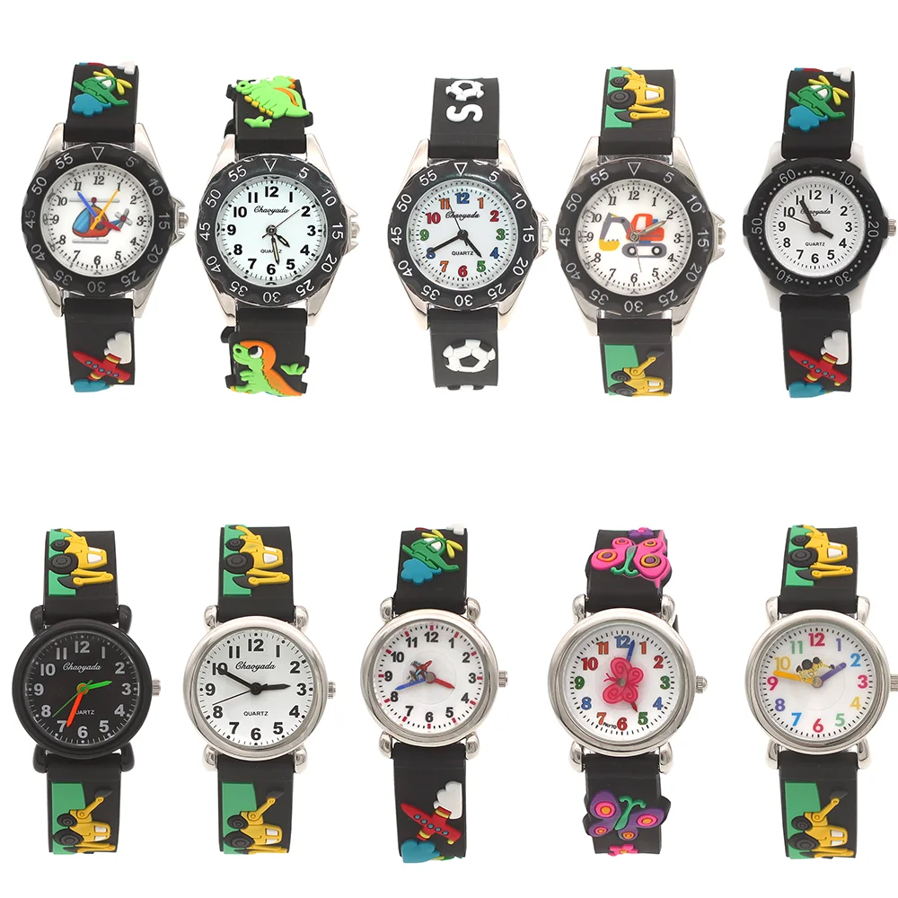 50 unids/lote, venta al por mayor, patrón aleatorio, reloj para niños y niñas, correa de dibujos animados