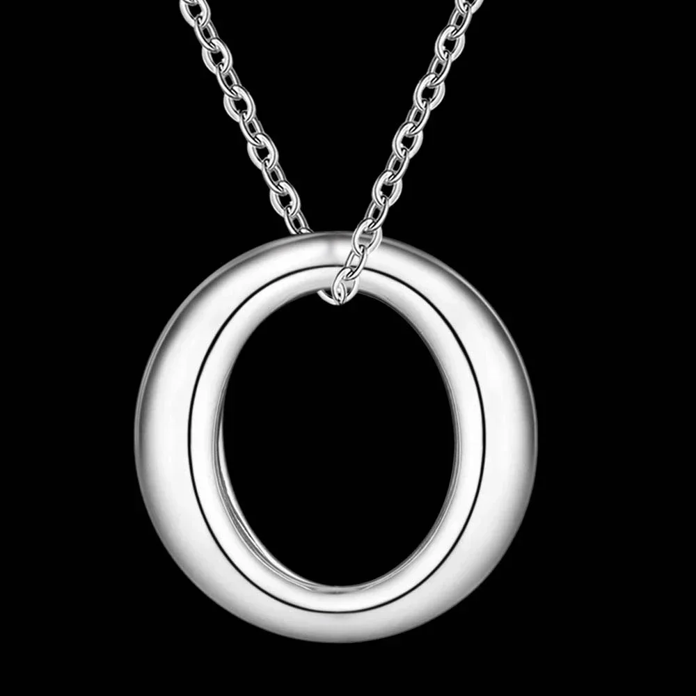 Hot 925 Sterling Silver Simple O round Pendant Necklace For Women man fashion Christmas gifts lady party wedding popular Jewelry