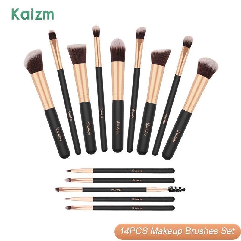 

Kaizm Makeup Brushes Set 14pcs Cosmetic Brushes Makeup Instruments Tools Eyeshadow Foundation Concealer Brush Female Makeup