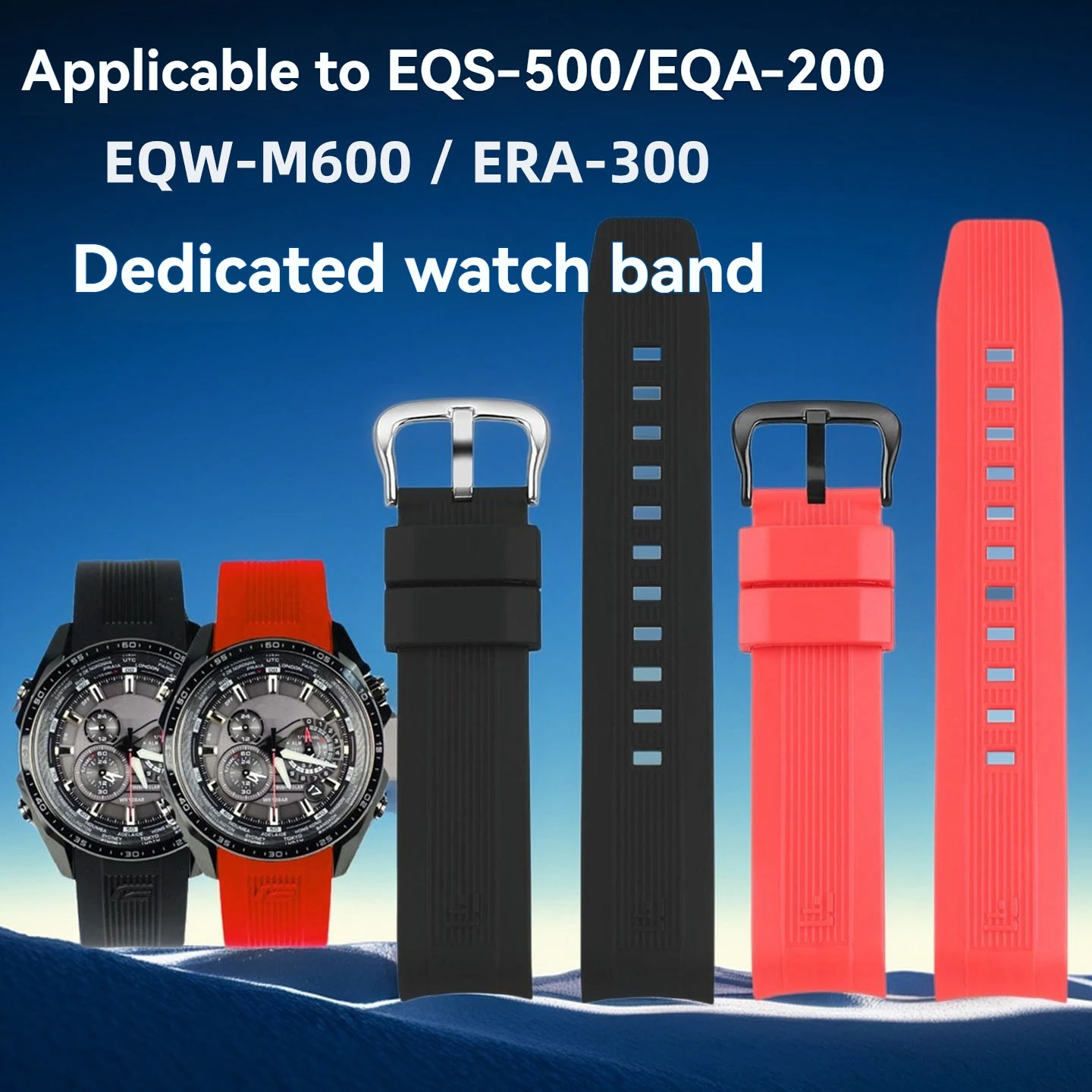 22mm Silicone Rubber Watch Band Strap with Curved End Links for Casio Edifice EQS-500 EQA-200 EQA-300 EQW-M600 Sport Men's