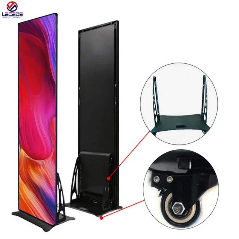 Movable 2 pantalla P1.53 P1.86 P2 P2.5 led panel flexible stand wheels bracket poster led display screen