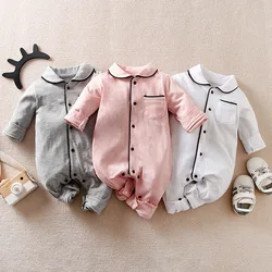 0-18m Newborn Clothes Solid Color Casual Pajamas Cotton Comfortable And Soft Spring And Autumn Long Sleeved Baby Bodysuit